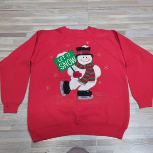 Vintage Holiday Christmas Sweatshirt, Let It Snow, Snowman USA Made, Large
